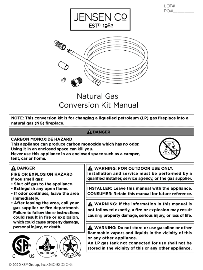 Fillable Online Natural Gas Conversion Kit Manual NOTE This conversion