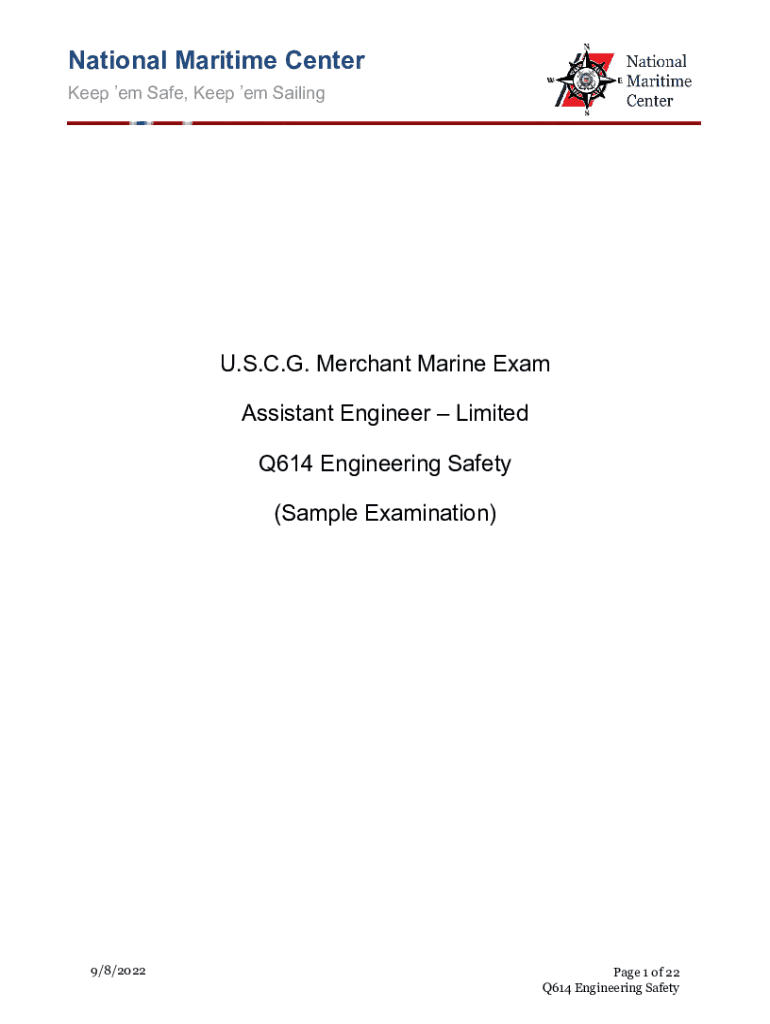 Fillable Online U.S.C.G. Merchant Marine Exam QMED Q804 OilerPart I