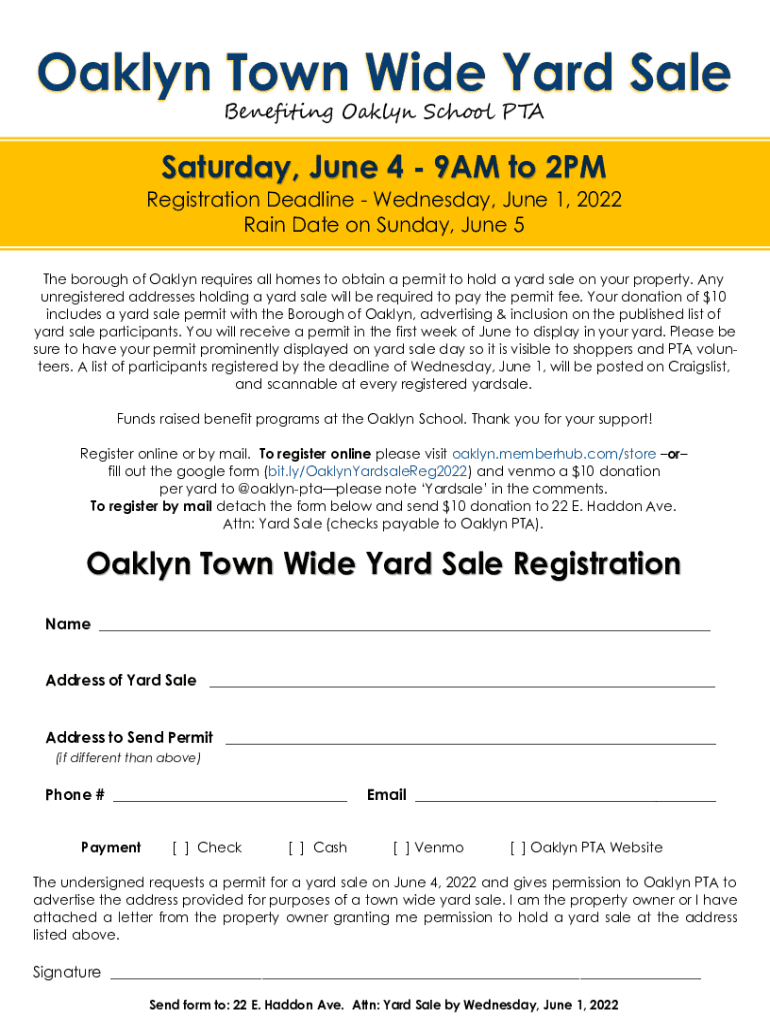 Fillable Online Oaklyn Town Wide Yard Sale IA Fax Email