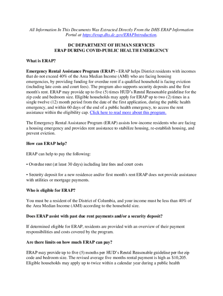 Fillable Online erap.dhs.dc.govERAPIntroductionDC DHS Rental Assistance