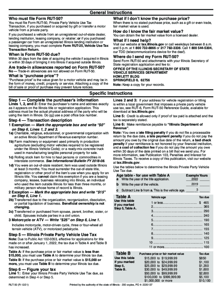 Fillable Online tax illinois Private Party Vehicle Use Tax What Is Tax