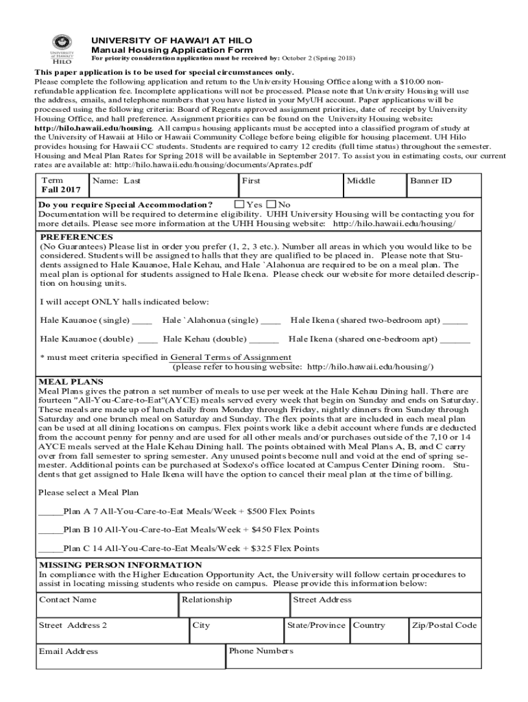 Fillable Online hilo hawaii UNIVERSITY OF HAWAI I AT HILO Manual