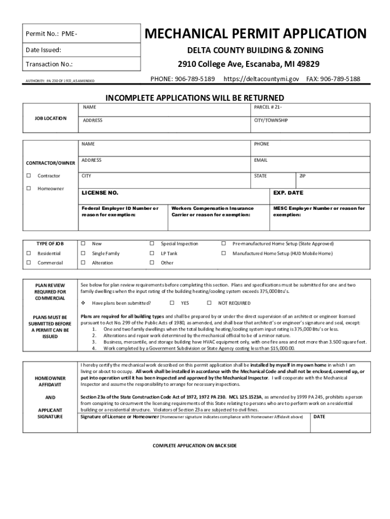 Mi mechanical permit zoning Fill out & sign online DocHub