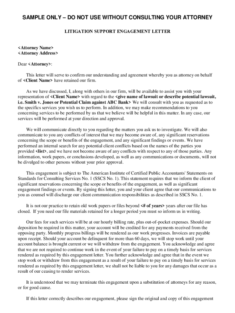Fillable Online Free Attorney Engagement Letter Template Sample