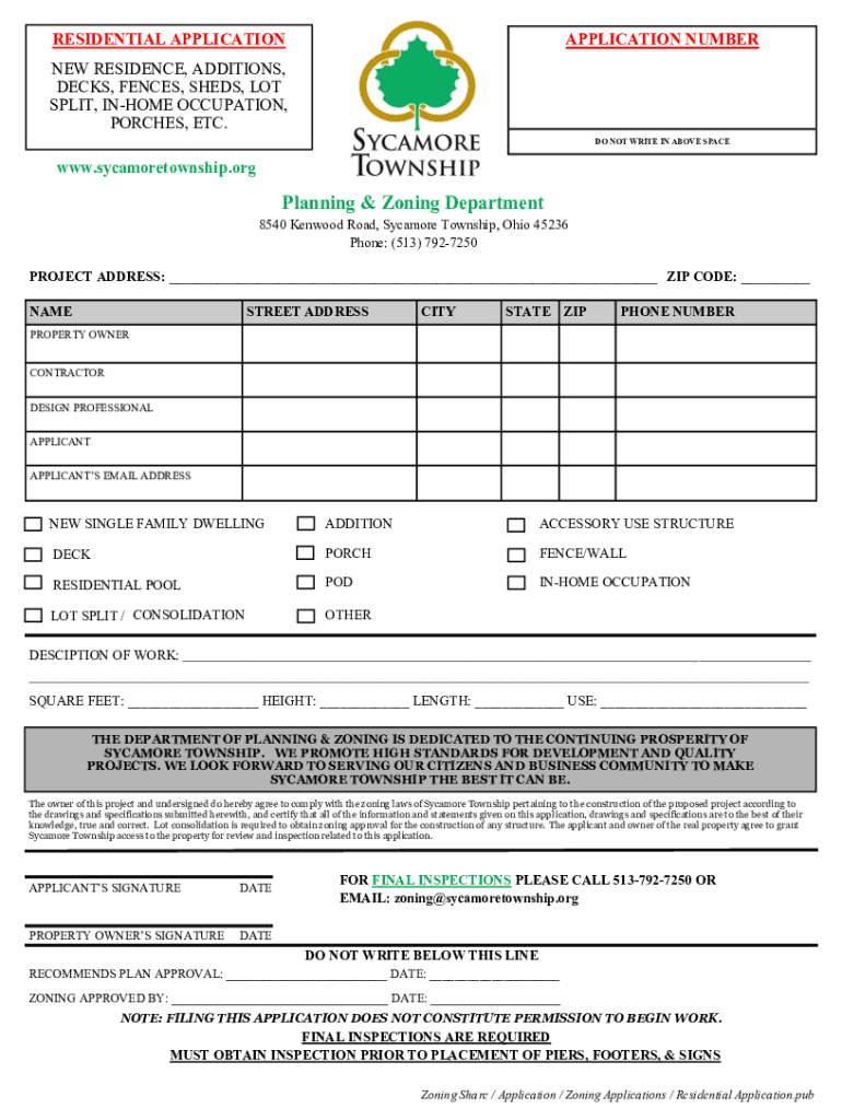 Fillable Online Zoning Certificates & Inspections Sycamore Township Fax