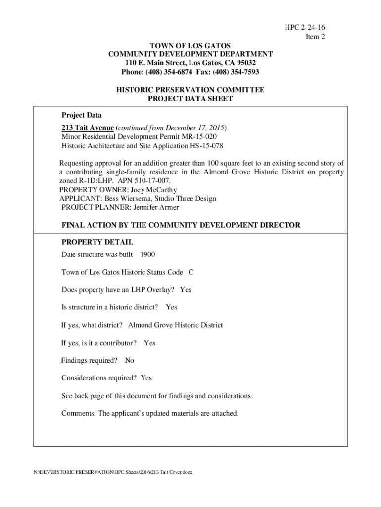 Fillable Online Community Development Department Los Gatos Fax Email