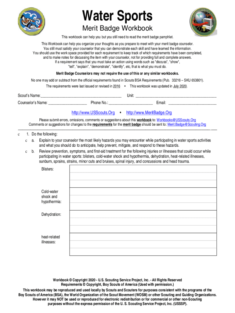 Fillable Online Sports Merit Badge and Worksheet - Boy Scout Trail Fax