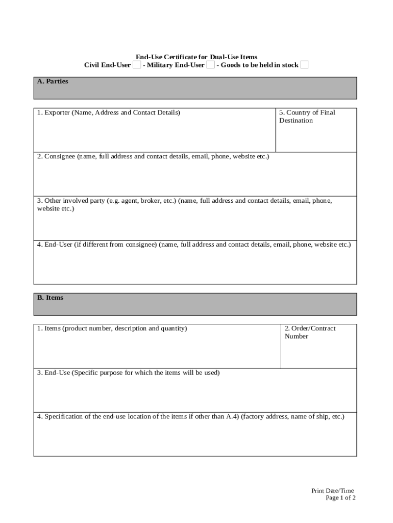 EndUse Certificate for DualUse Items A. Parties MKEH