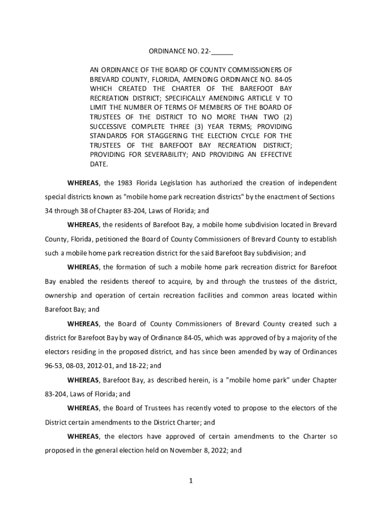 Fillable Online Ordinance Regarding Barefoot Bay Term Limits Charter