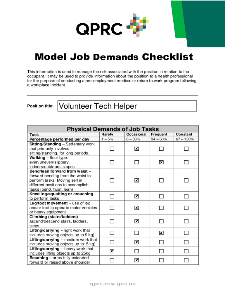 Fillable Online Model Job Demands Checklist Fillable Form April