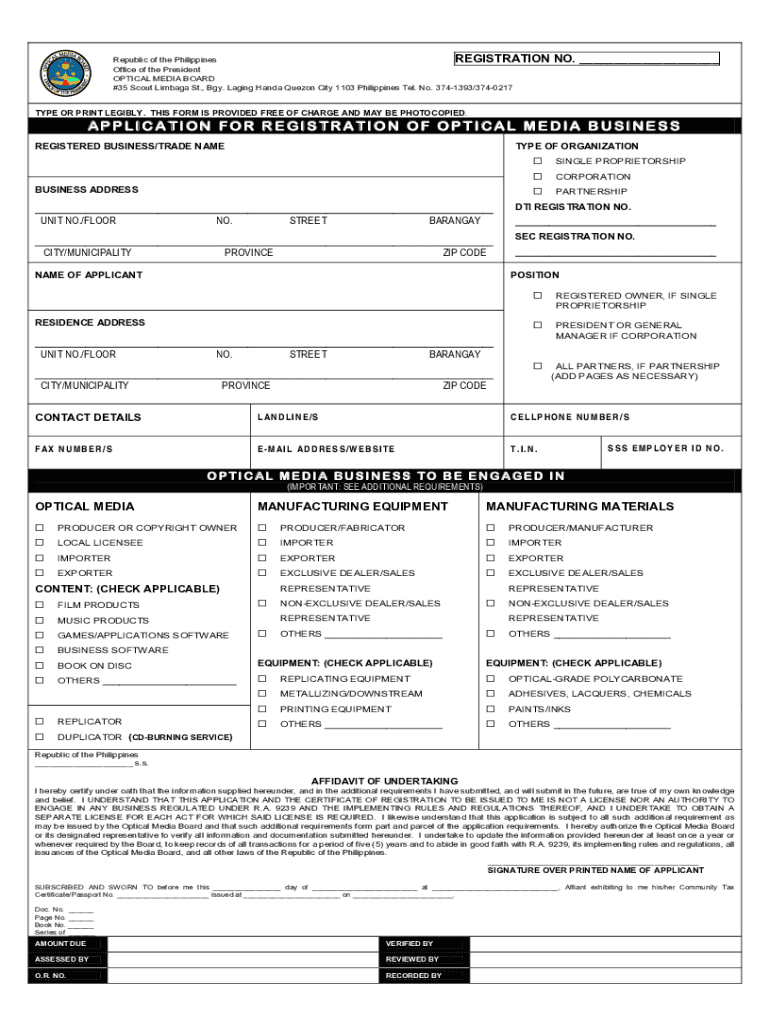 Fillable Online tradenavi or APPLICATION FOR REGISTRATION OF OPTICAL