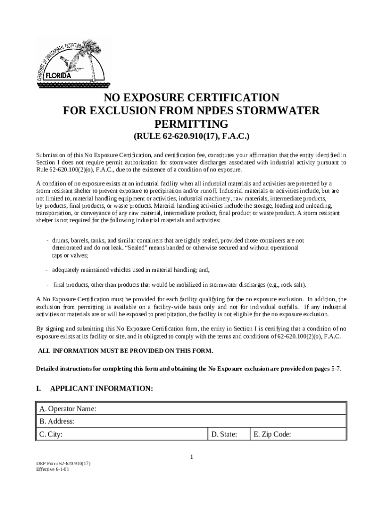 How to Obtain the No Exposure Exclusion from Stormwater Permitting Doc