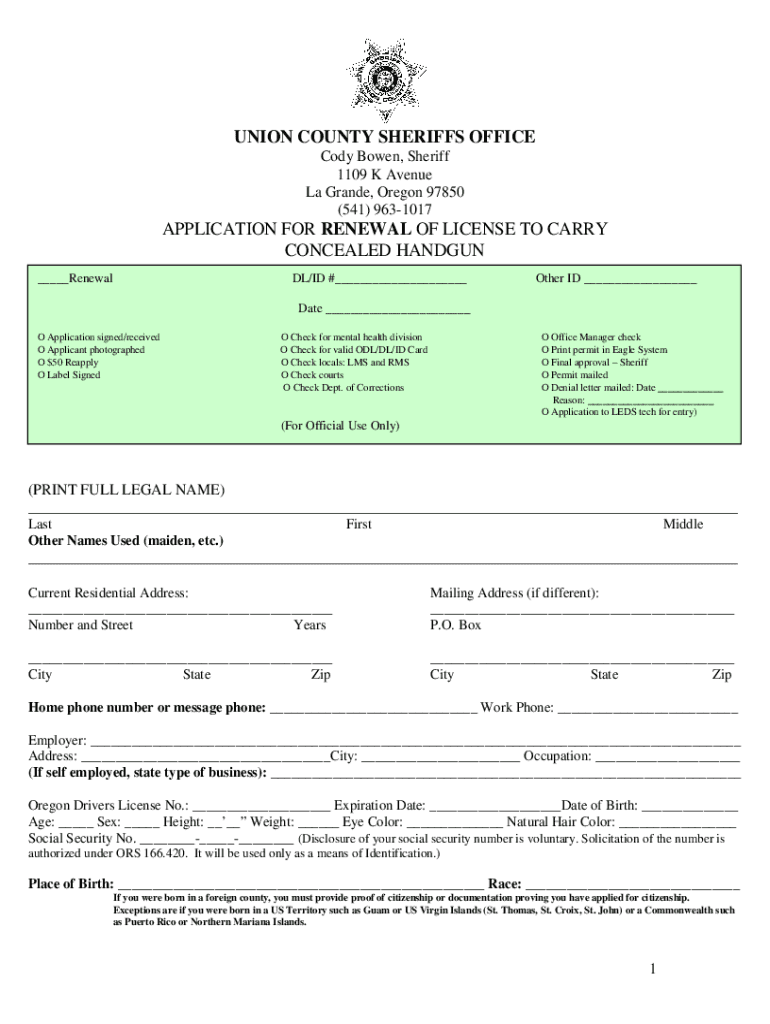 Fillable Online application for renewal of license to carry concealed