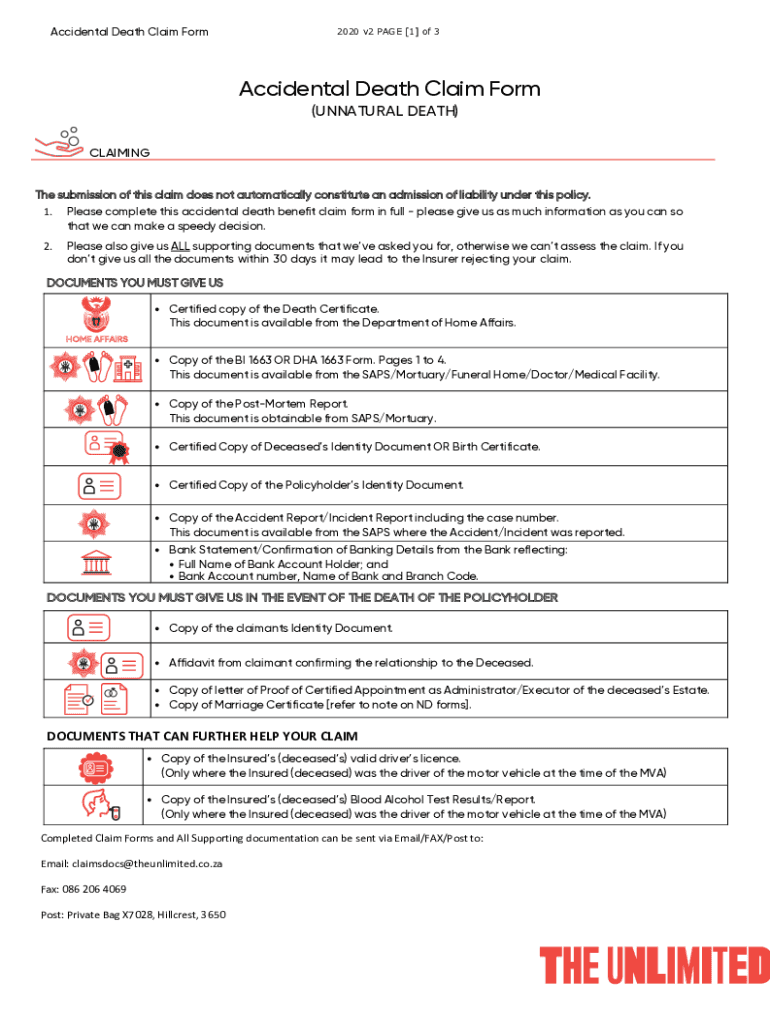 Fillable Online Accidental Death Insurance Claim Form Fax Email Print