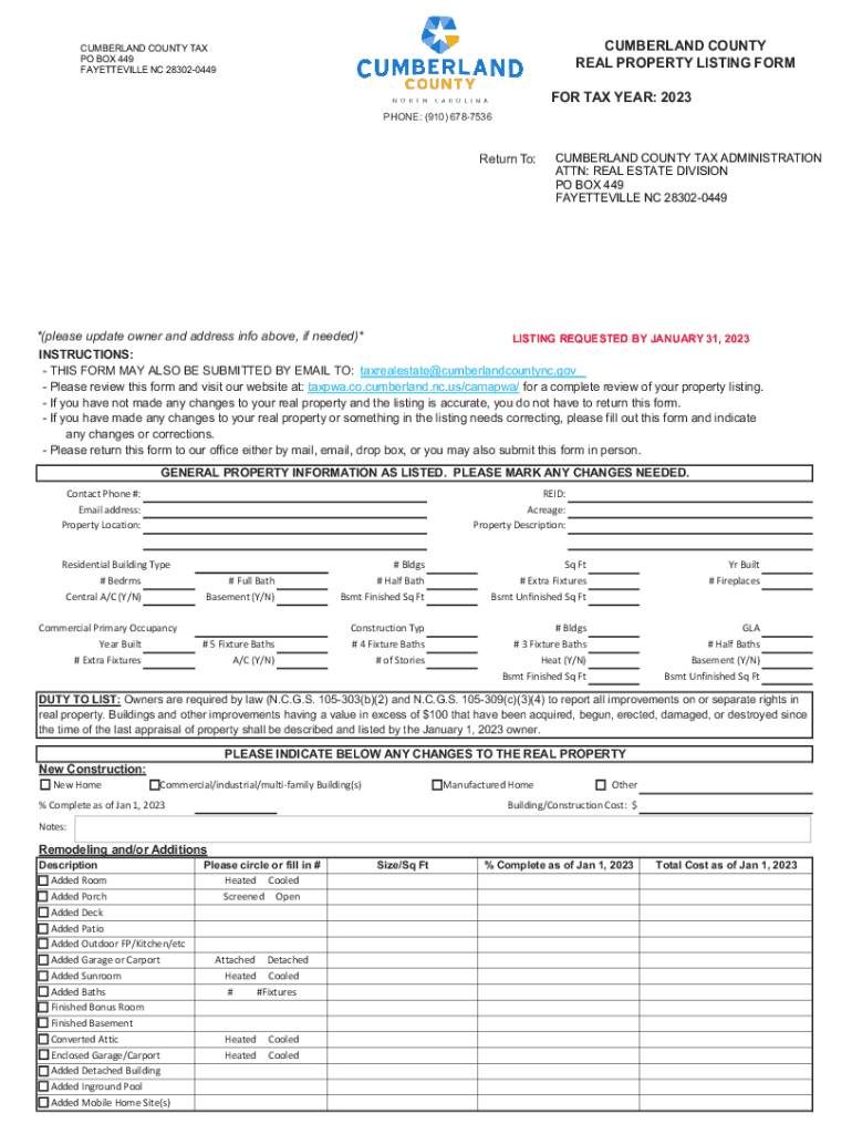 Fillable Online CUMBERLAND COUNTY REAL PROPERTY LISTING FORM FOR Fax Email Print pdfFiller