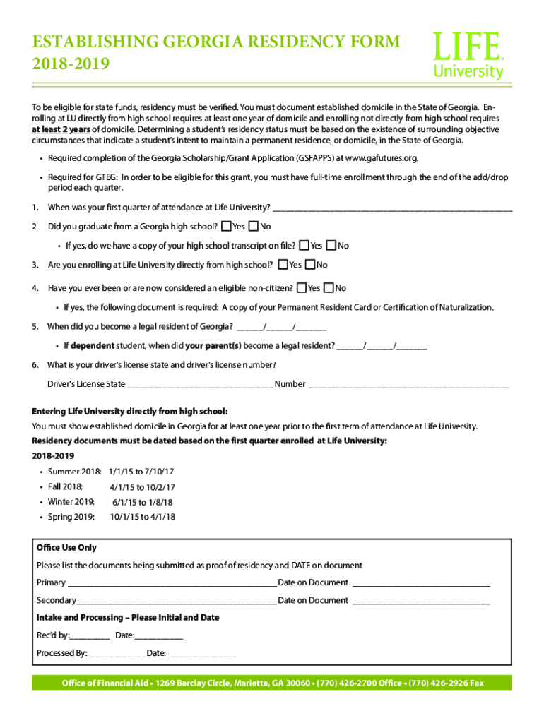 Fillable Online Residency Requirements for State Programs at Fax Email Print pdfFiller
