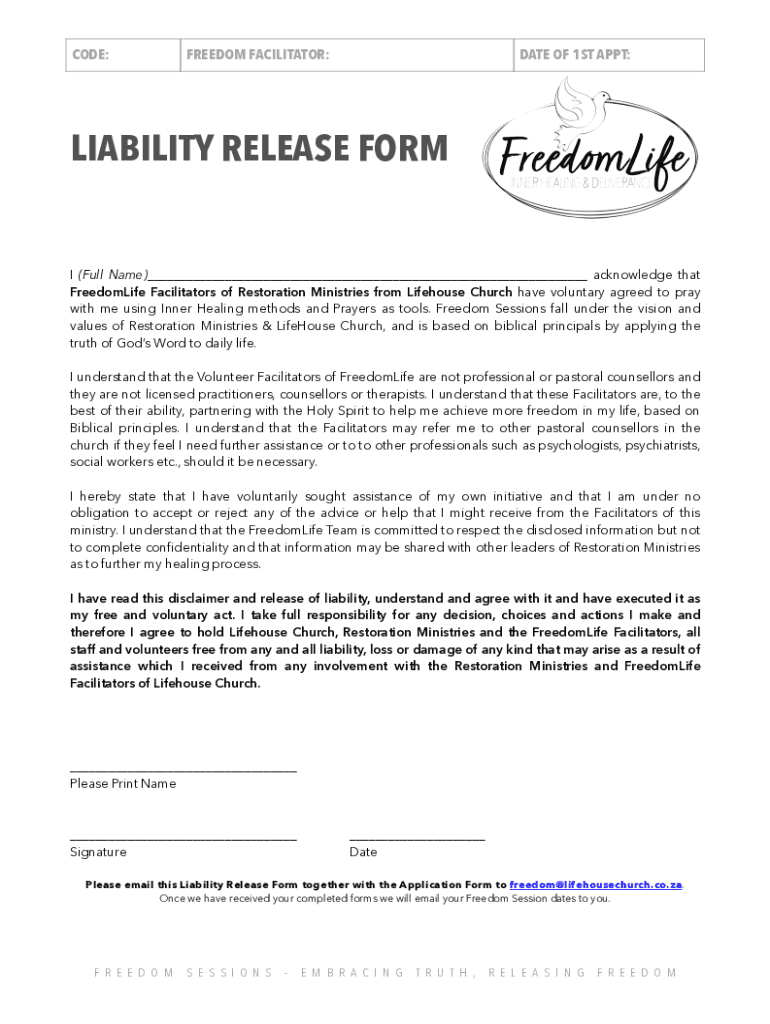 Fillable Online Freedom Session liability form Fax Email Print pdfFiller