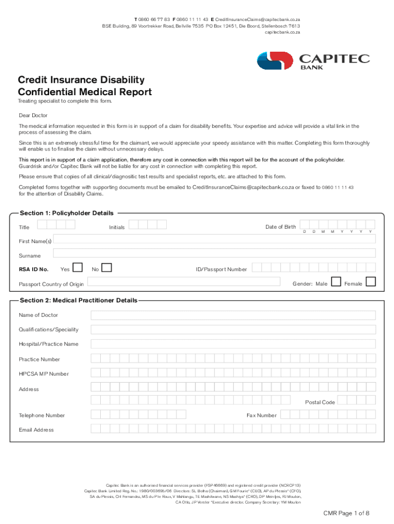 Fillable Online Credit insurance claims Capitec Bank Fax Email Print