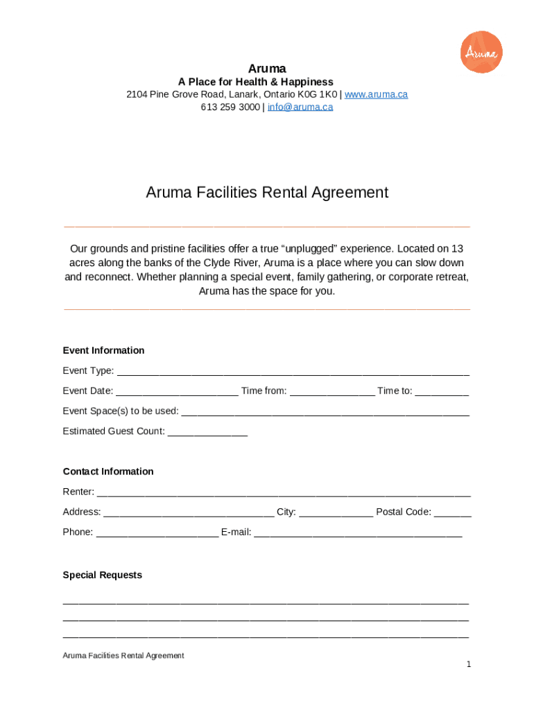 FacilitiesRentalAgreement.docx Lanark Aruma Doc Template pdfFiller