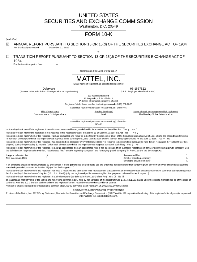 MATTEL INC /DE/ (. EDGAR Online Pro Doc Template pdfFiller