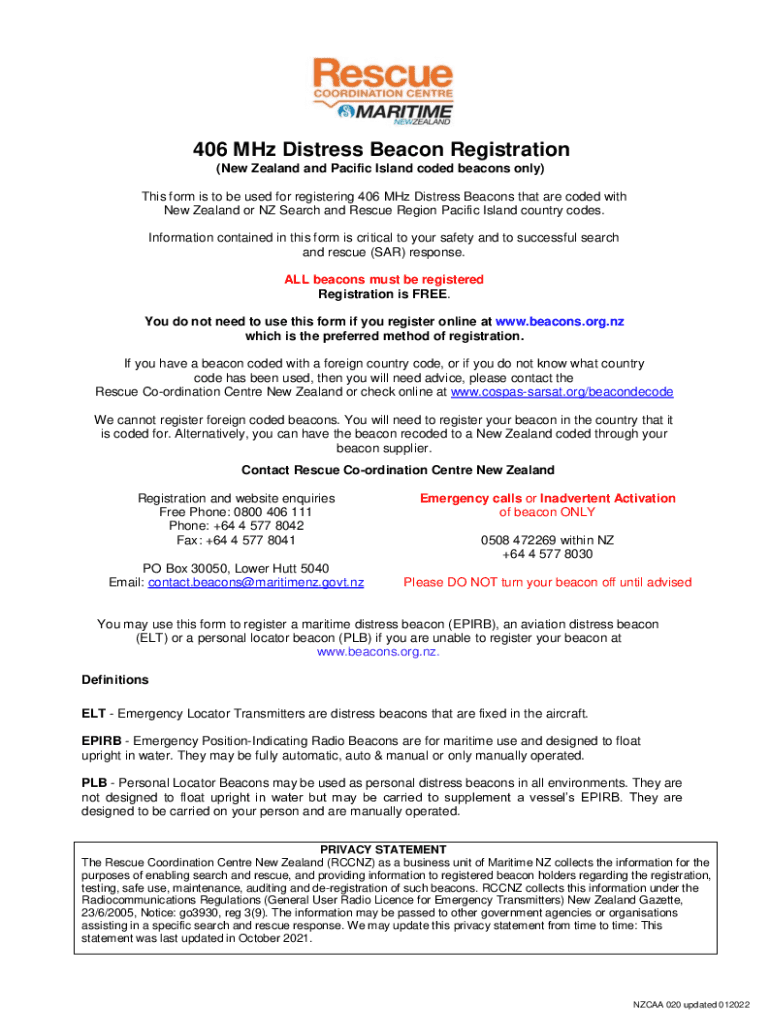 Fillable Online Fillable Online hutchwilco co NZ Beacon Registration Form Fax Email Print