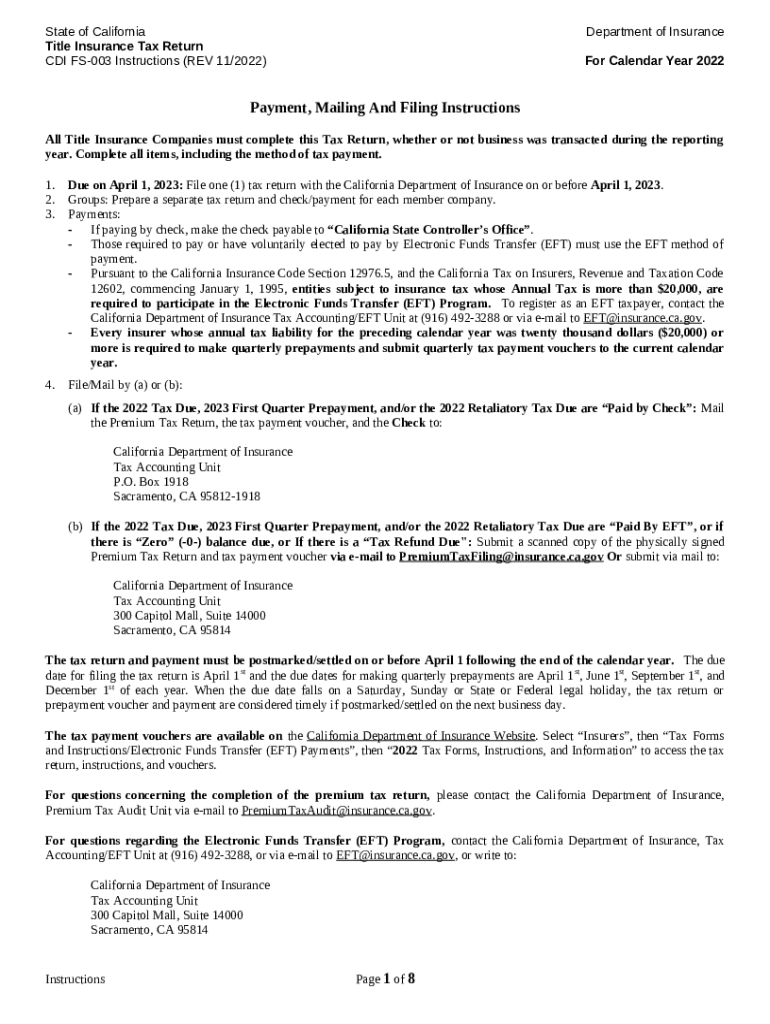 2022 Title Insurance Tax Instructions. Premium Tax Return Doc Template