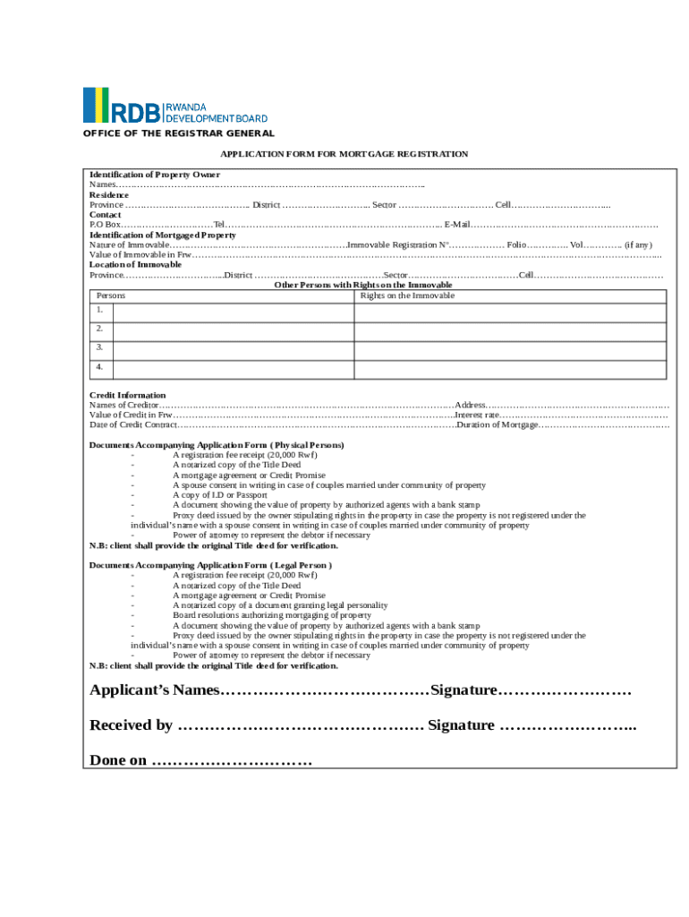 APPLICATION FOR IMMOVABLE REGISTRATION businessprocedures rdb Doc