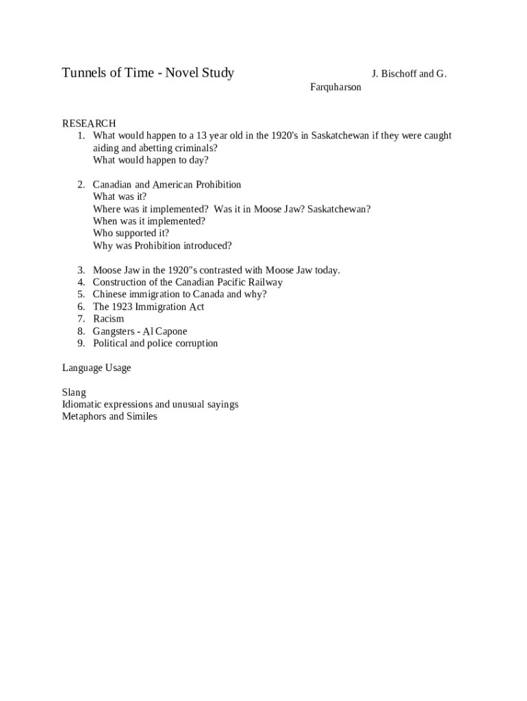 Tunnels of Time Novel StudyJ Doc Template pdfFiller
