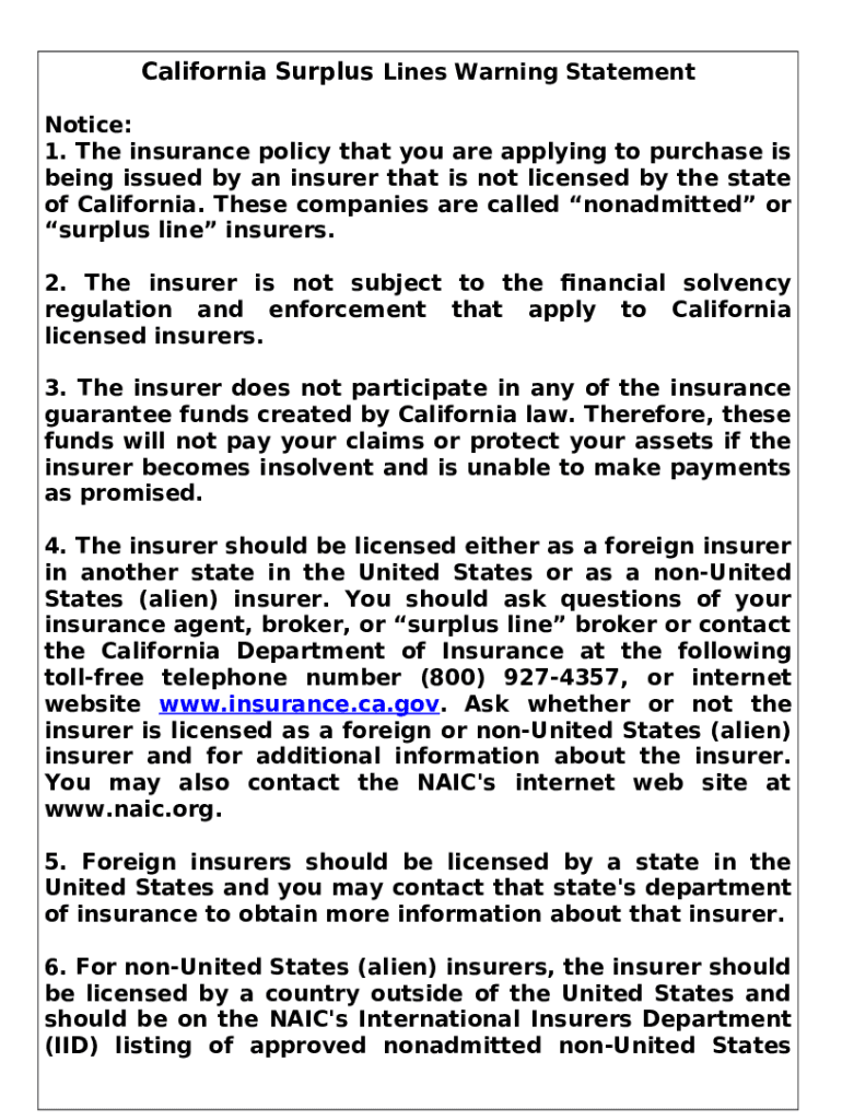 Y3453 California Insurance Mandatory Disclosure Statements Doc