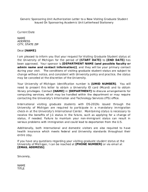 New Visiting Graduate Student authorization letter template - hr umich