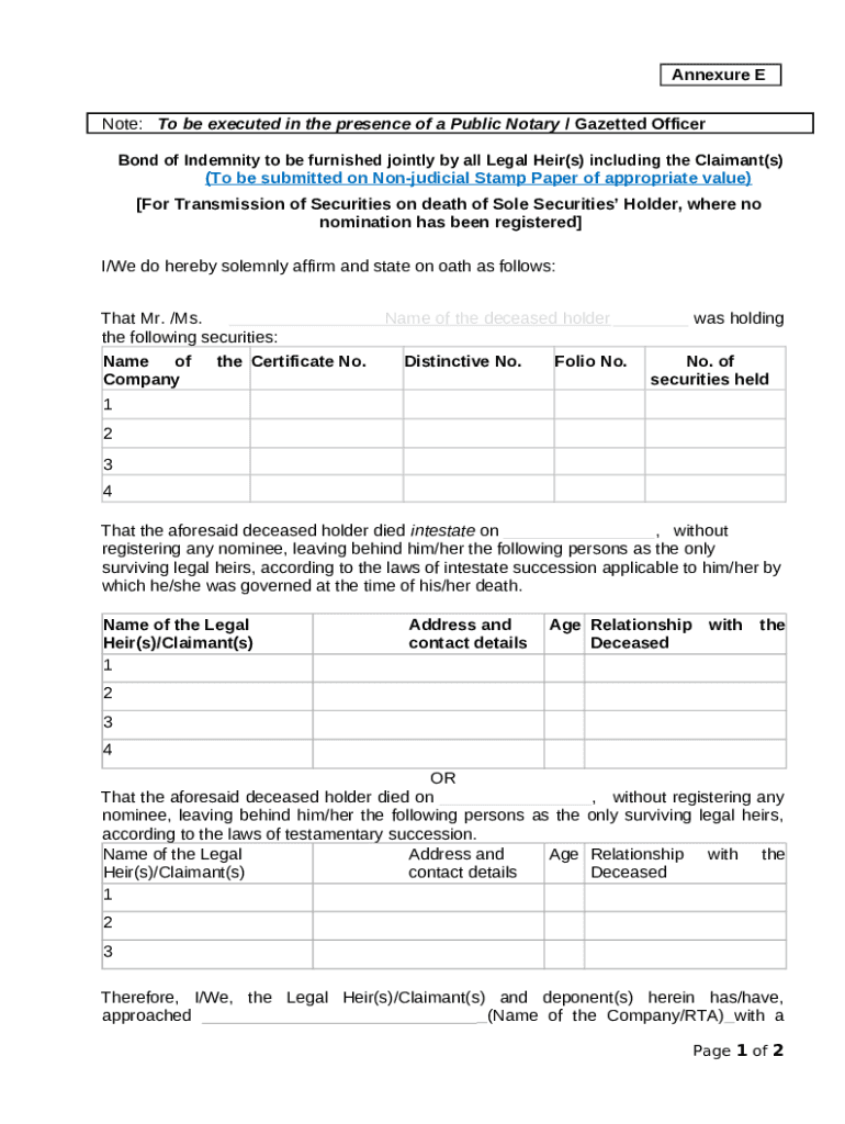 Affidavit of Legal Heirs for Substitution Doc Template pdfFiller