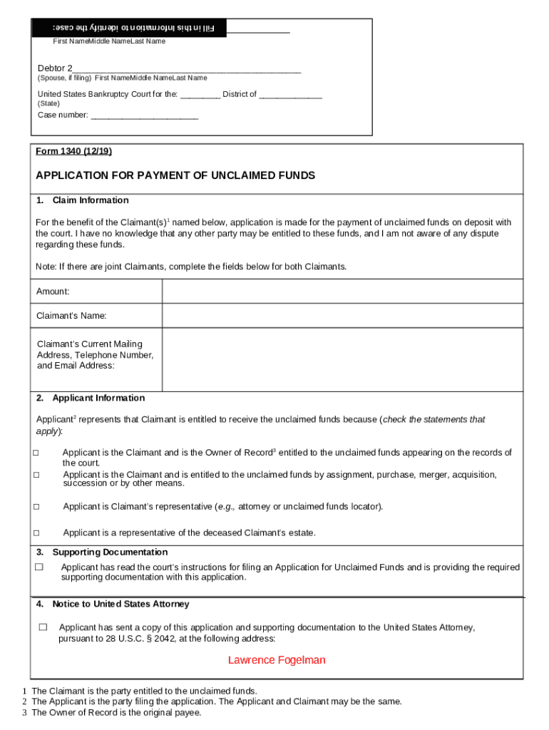 1340 (Application for Payment of Unclaimed Funds) Doc Template pdfFiller