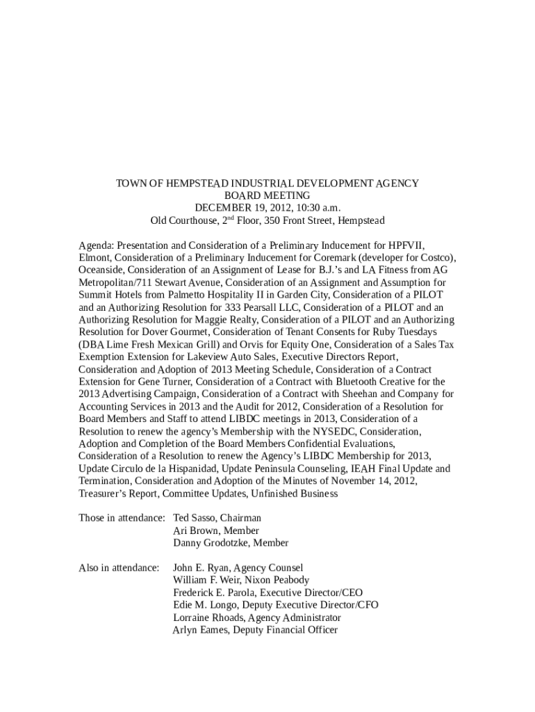 TOWN OF HEMPSTEAD INDUSTRIAL DEVELOPMENT AGENCY Doc Template pdfFiller