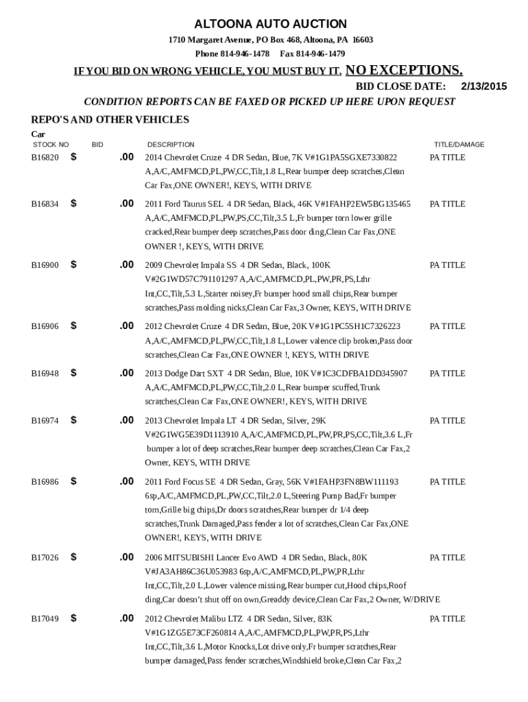 Public auto auction pennsylvania Begau Textildruck & Design Doc Template pdfFiller