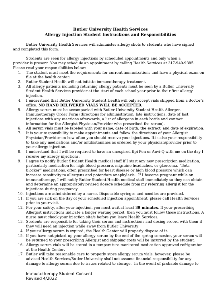 Allergy Shot Princeton University Health Services Doc Template