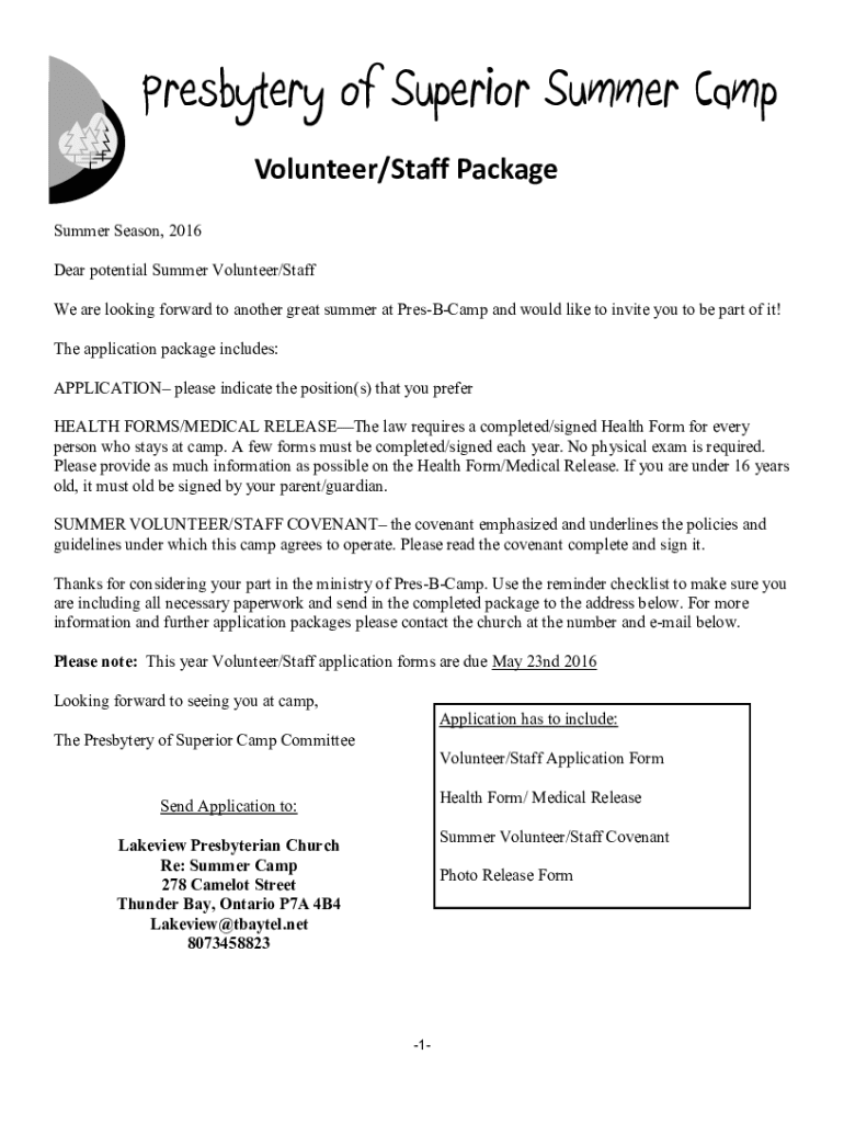 Fillable Online Summer camp volunteer form Fax Email Print pdfFiller