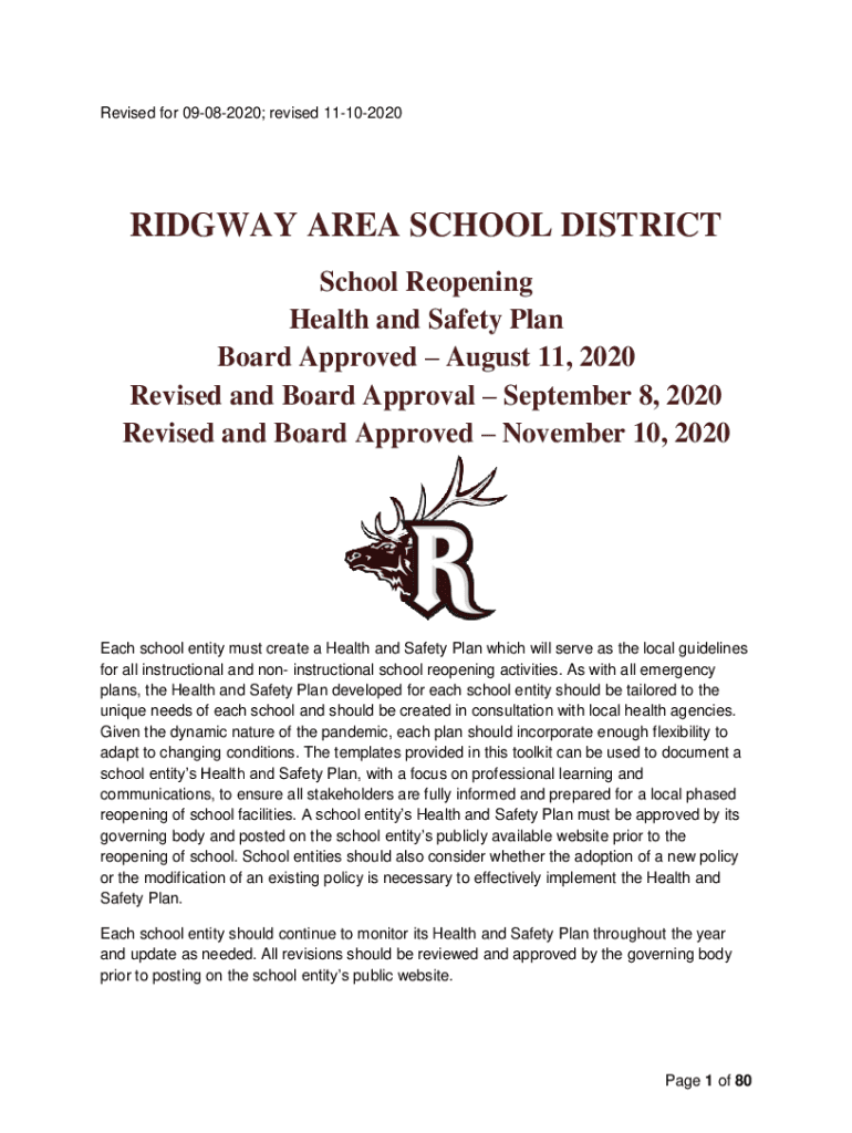 Fillable Online Ridgway Area School District Health and Safety Plan for