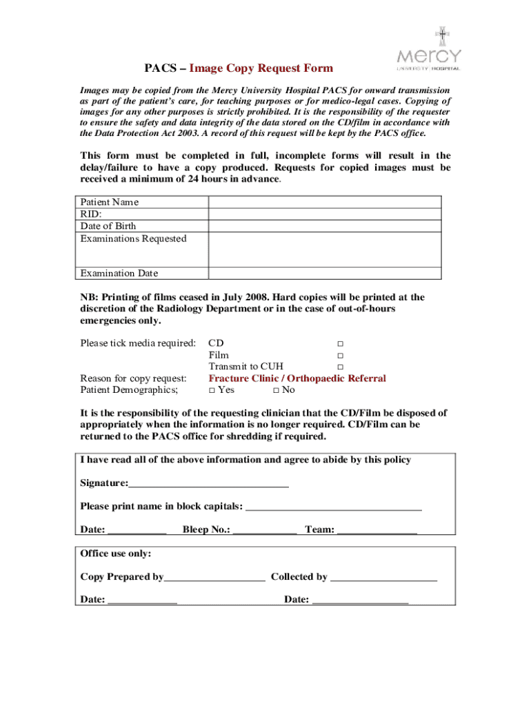 Fillable Online EMed PACSImage Copy Request Form Fax Email Print