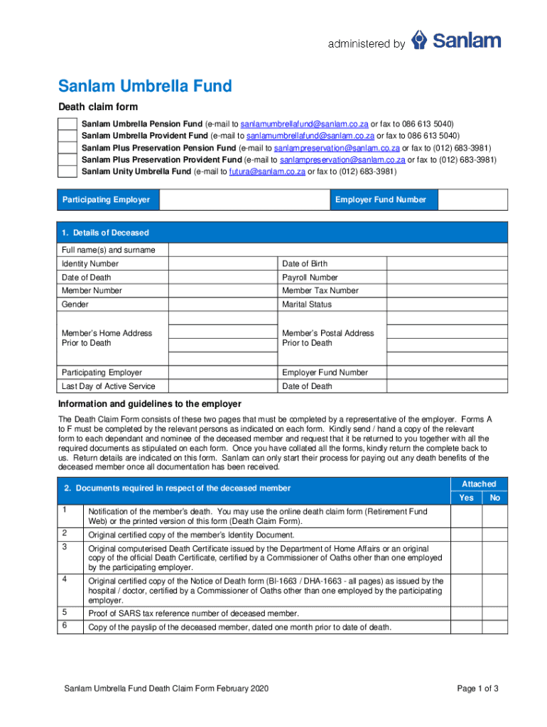Fillable Online sanlam umbrella fund benefit claim form Fax Email