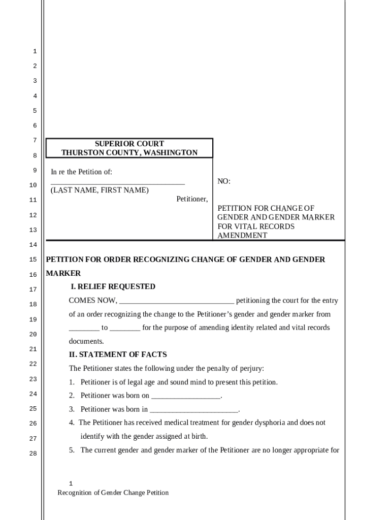 Petition for Name or Sex Change (Gender Marker Change) Doc Template