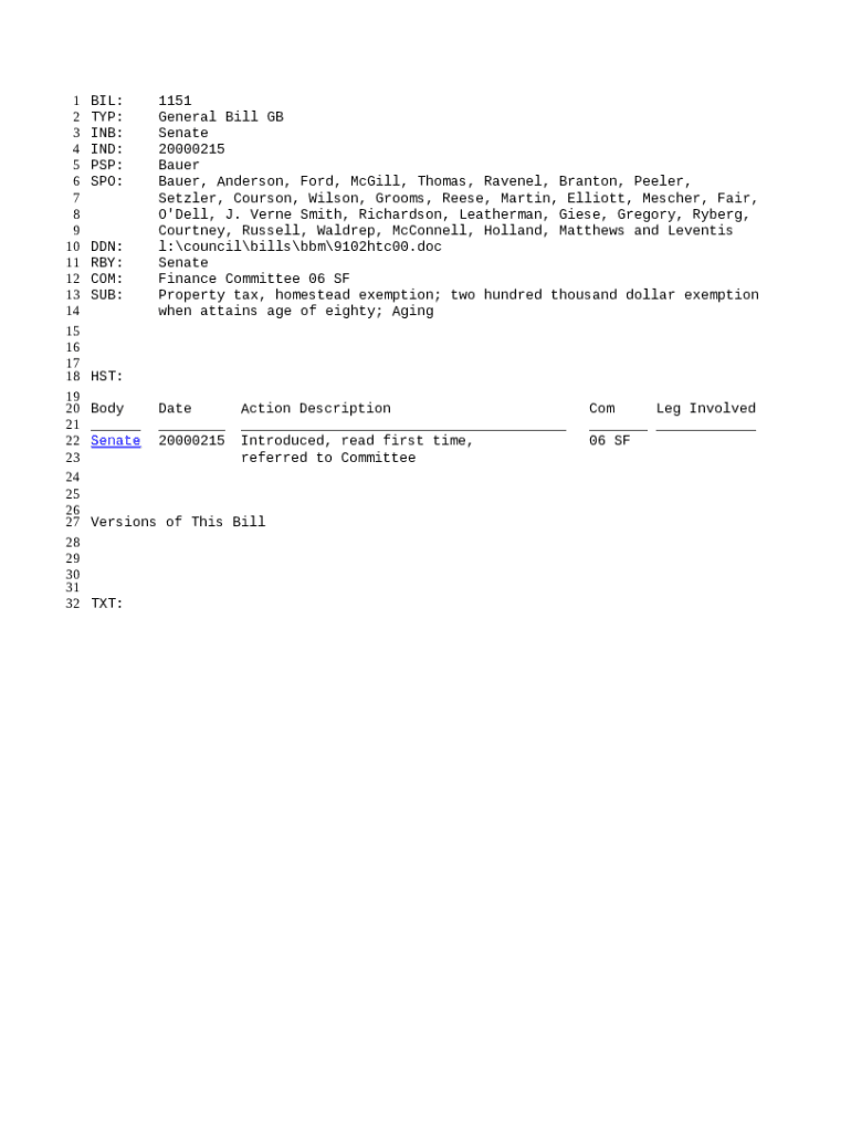 19992000 Bill 1151 Property tax, homestead exemption Doc Template pdfFiller