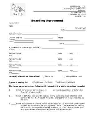 Horse Boarding Agreement Blank Fillable Template Fill Out, Print
