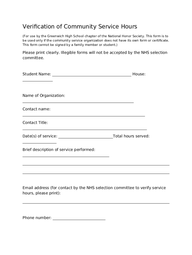 Documenting Service Hours Greenwich High School Doc Template pdfFiller