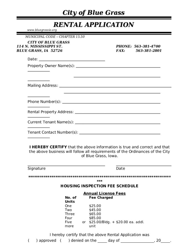 s City of Blue Grass, Iowa Doc Template pdfFiller