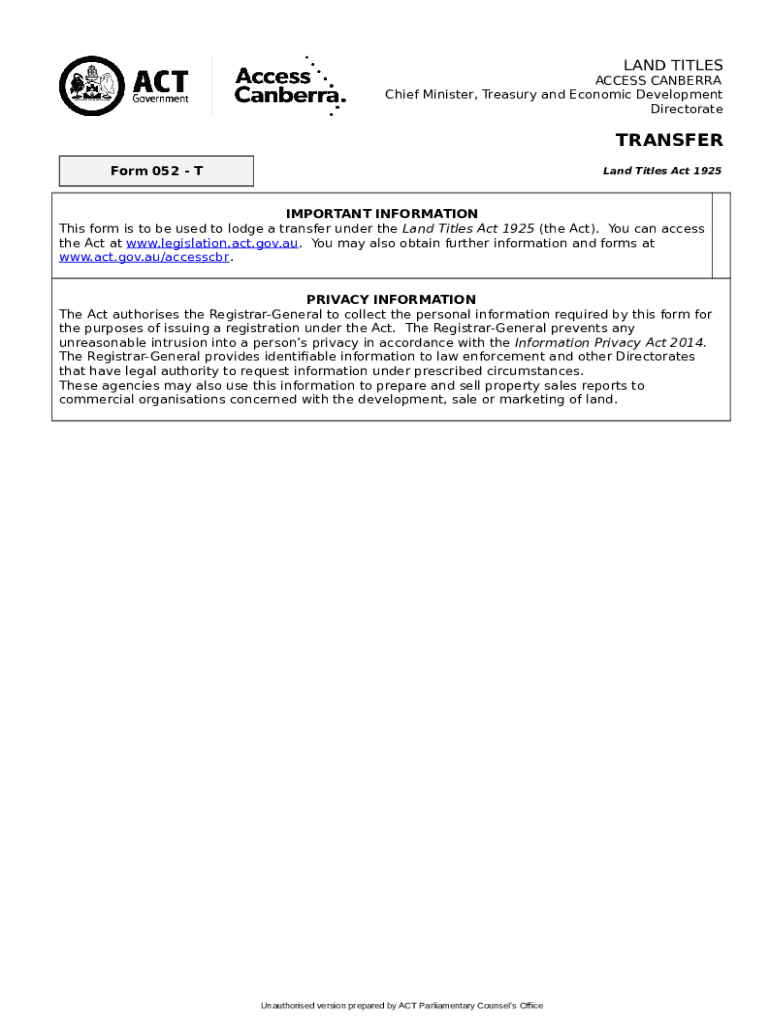 Land title lodgements, registrations and Access Canberra Doc