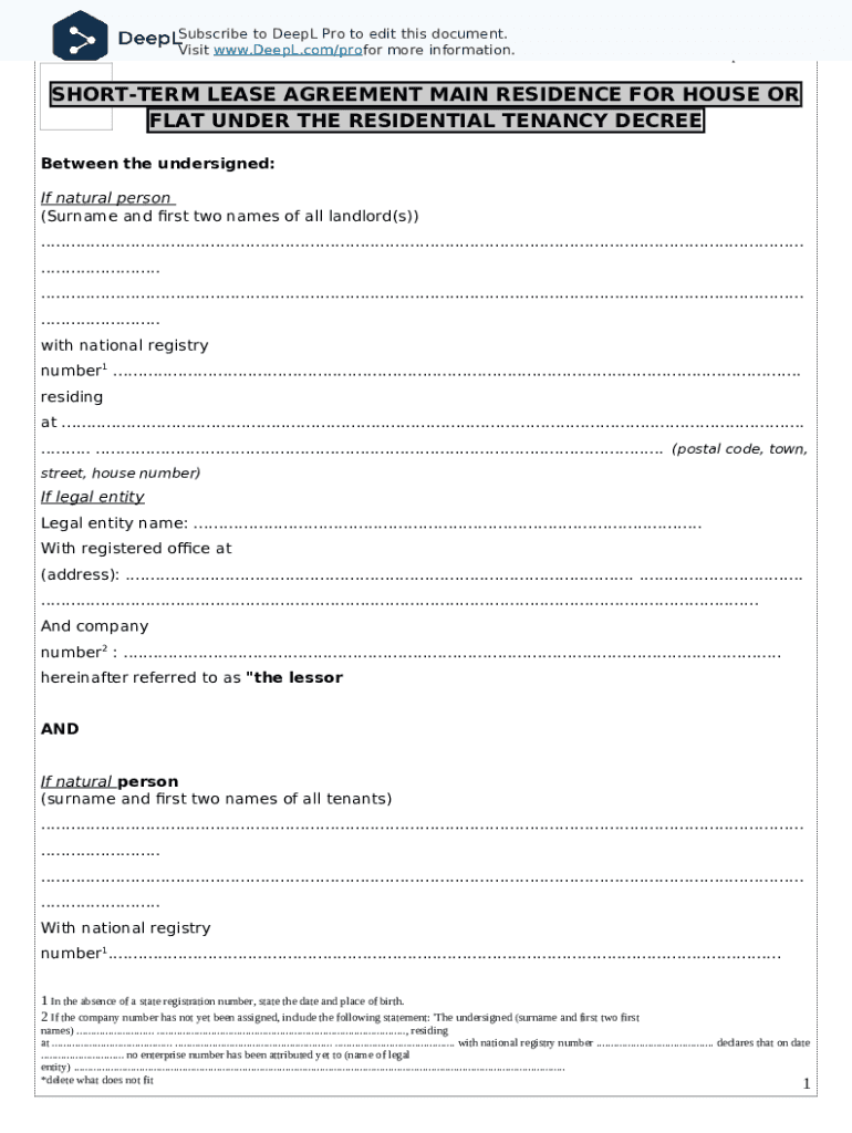 shortterm lease agreement main residence for house or flat Doc