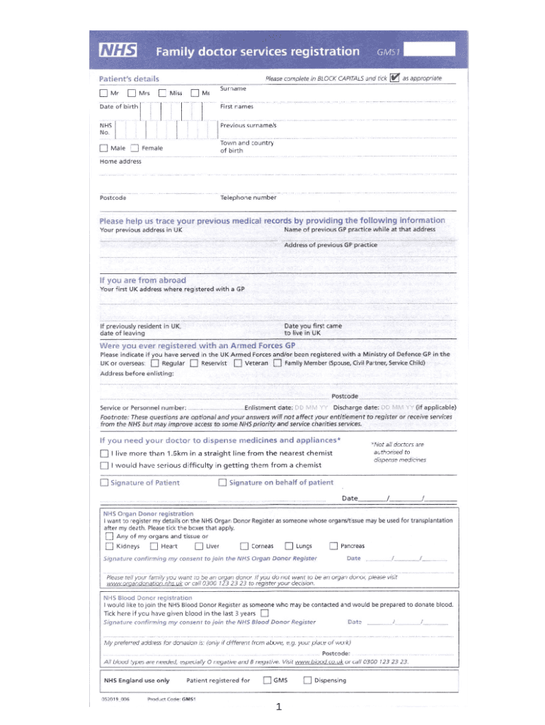 NHS Family doctor services registration Patient's details Doc