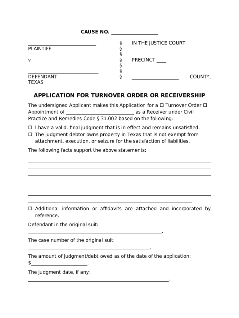 receiverorder.pdf Texas Courts Doc Template pdfFiller