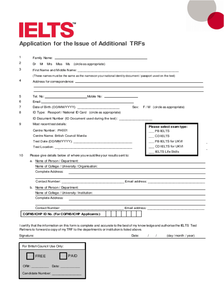 Fillable Online Additional TRF Application Form 1 1 7 FORM... Fax