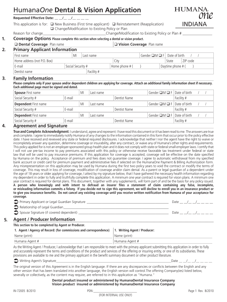 Fillable Online HumanaOne Dental & Vision Application Cornerstone Broker Fax Email Print